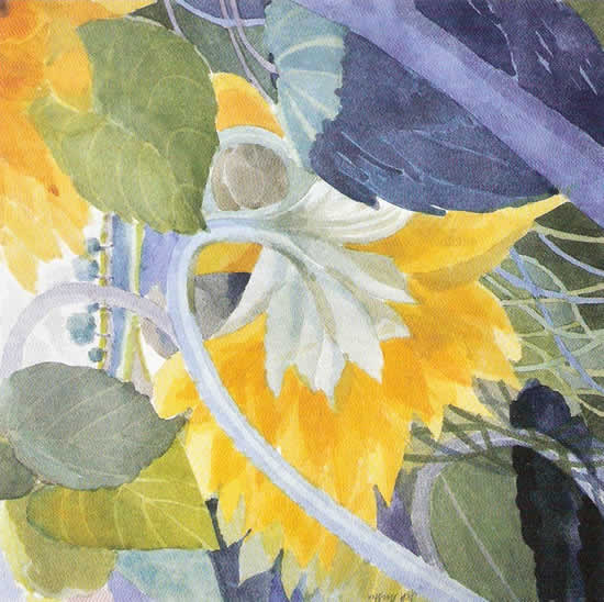 Drooping Sunflower, Painting by Jeff Mistri, Watercolour on Paper, 12 X 12 inches