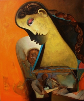 A Couple, Painting by Shrikant Kadam, Acrylic on Canvas,  36 X 30 inches