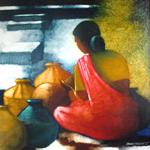 At Work -  I, Figurative, Painting by Shankar Kendale