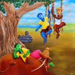 Village Life VII, Painting by Chandrakant Tajbije, Acrylic on Canvas, Semi Realistic 48 x 48 inches