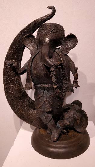 Bronze sculpture by Chandan Roy at Indiaart Gallery, Pune - Ganesha as Priest