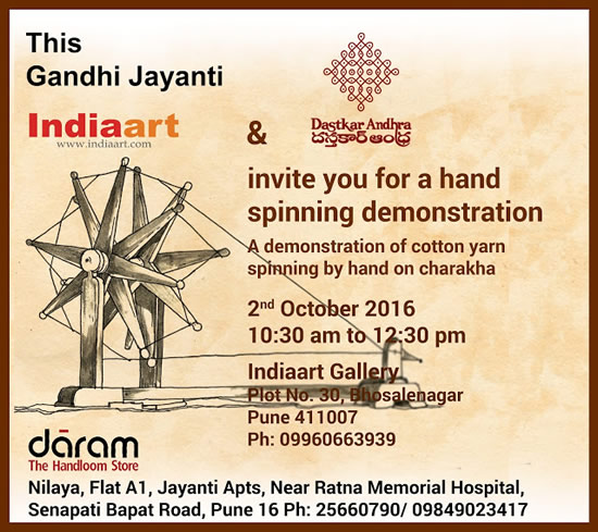 Hand spinning demonstration on Gandhi Jayanti at Indiaart Gallery, Pune