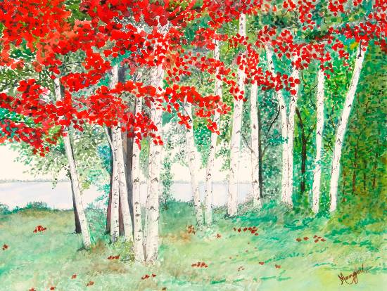 Painting by Mangal Gogte - Red Bloom in Jungle