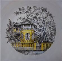 Yellow House - 2, Painting by Chitra Vaidya, Acrylic on Canvas, 24 x 24 inches