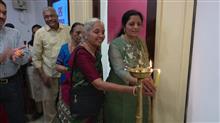Ms kala Vaidya & Mrs Chitra Vaidya lighting the lamp at the inauguration of the show Beautiful Spaces at Jehangir Art Gallery