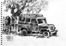 Beyond Highway NH4 - 3, Sketch by Anwar Husain, Pencil on Paper, 6 x 8 inches