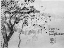 Beyond Highway NH4 - 9, Sketch by Anwar Husain, Pencil on Paper, 6 x 8 inches