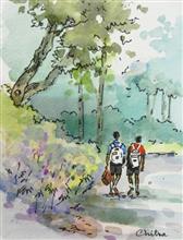 To School, Panchgani, Painting by Chitra Vaidya, Watercolour on Paper, 7 X  5 inches