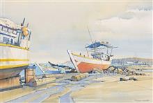 Colours of Life, Boats at Dandi by Mohan Khare, Watercolour on paper, 19 X 13 inches