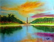 Dawn in DC, Painting by Varjavan Dastoor, Chalk pastels on Paper, 14 x 17 inches