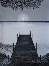 Monochrome Boardwalk, Painting by Nidhi Mittal, Acrylic on Canvas, 24 x 18 inches