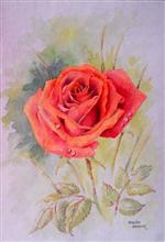 Red Rose - 3, Painting by Sanika Dhanorkar, Watercolour on Handmade paper, 14 x 10 inches