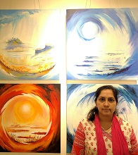 Deepali Sagade
 with her painting at the second edition of Emerging Artists Show at Indiaart Gallery, Pune