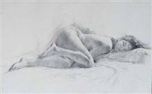 Reclining, Painting by John Fernandes, Pencil on Paper, 15 x 24 inches