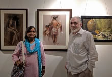 Artists Mrs. and Mr. Maruti Patil at Indiaart Gallery when they visited the exhibition Remembering John