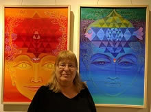 Yedidia Naim in front of the paintings by Kishor Randiwe. She loved and spent considerable time looking at these paintings.