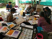Participants working at the watercolour painting workshop at Indiaart Gallery, Pune 