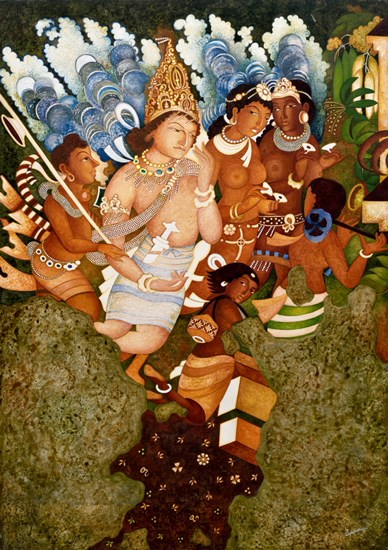 Flying Gandharva (Ajanta series), painting by Vijay Kulkarni