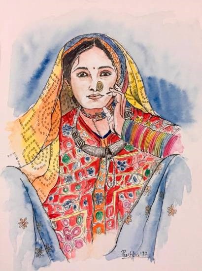 Indian Village Woman - 2, painting by Pushpa Sharma