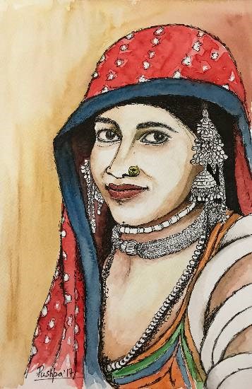 Indian Woman - 3, painting by Pushpa Sharma