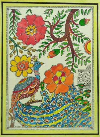 Peacock, painting by Pushpa Sharma