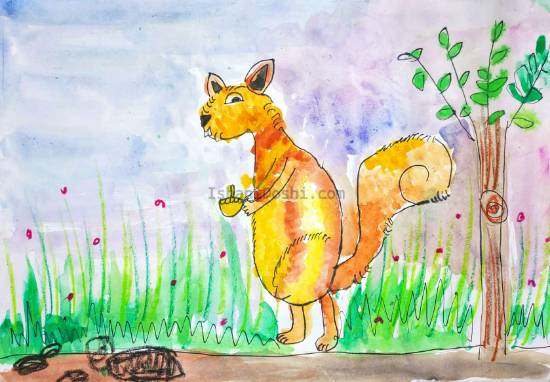 Painting  by Ishani Doshi - Bouncy Squirrel