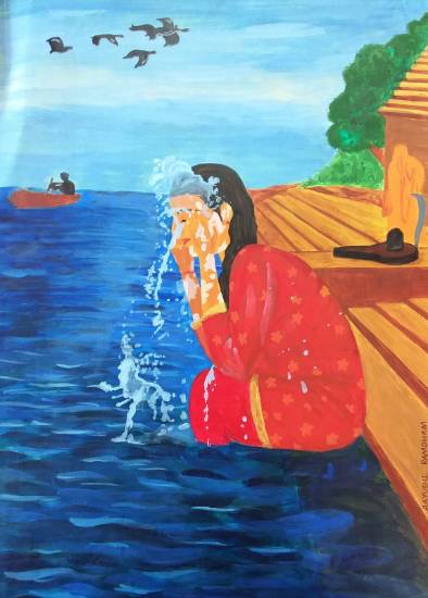 Painting  by Aayushi Ramdham - Tirtha - Washing away all sins