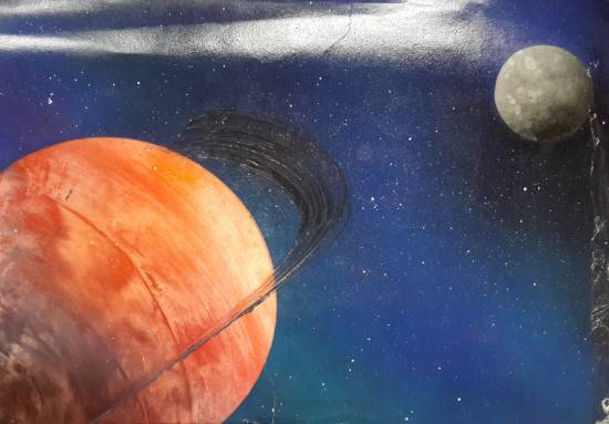 Painting  by Daksh Gupta - Saturn with its moon