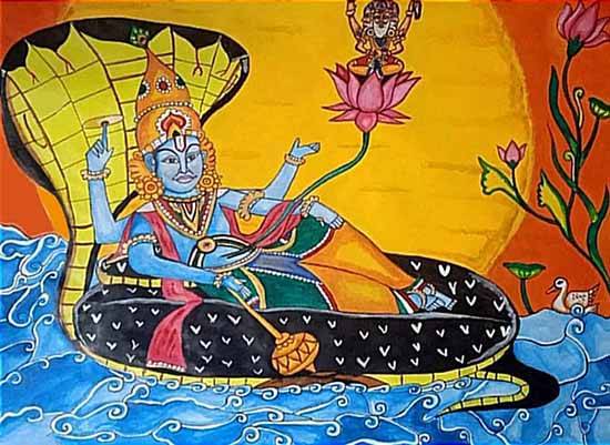 Painting  by Nishchal Talwar - Mural Art of Lord Vishnu , A Hindu God