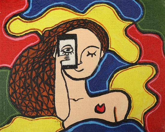Painting  by Susmit Mitra - View of woman against any problem