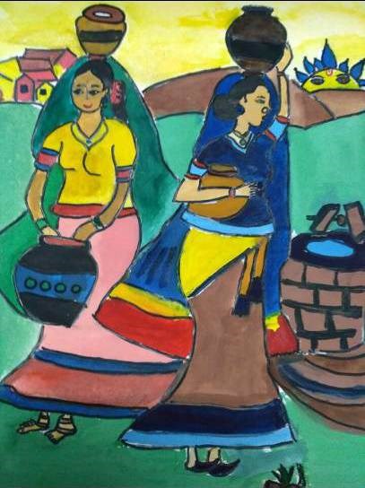 Womens in Town, painting by Bhairavi B