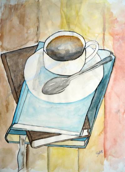 Painting  by Pushpendra Harshwal - Cup of Tea with Books