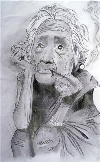 Painting  by Teju Tanaji Patil - Old age - Sketch
