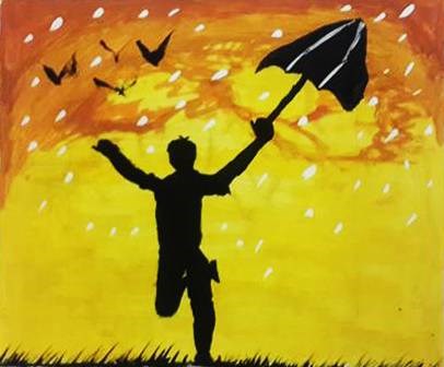 Happy Boy In Rain, painting by Soham Garge