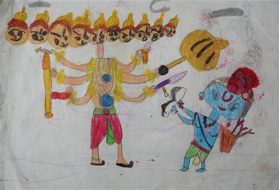 Ram kills Ravan, painting by Mehak Borse