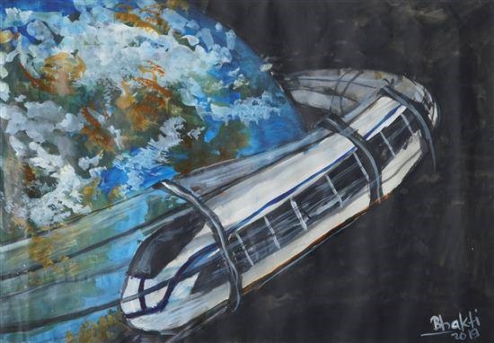 SPACE TRAIN, painting by Bhakti Modale