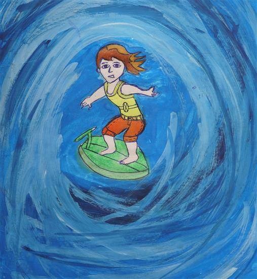 Water skiing, painting by Sagar Dandgule