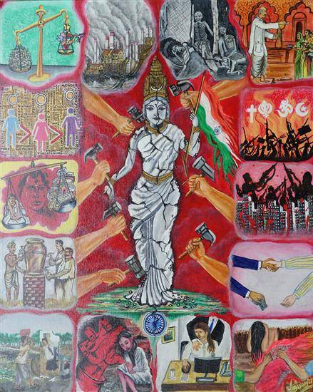 Painting  by Biswajit Jena - SAVE MOTHER INDIA