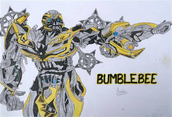 Painting  by Jasbir Kaur - Bumblebee - A Character of  The Movie 'Transformers'
