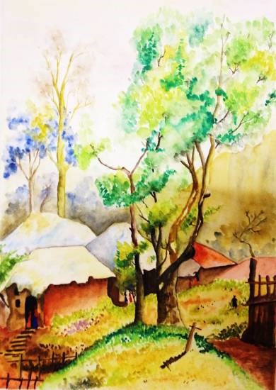 Village, painting by Jyoti Sharma