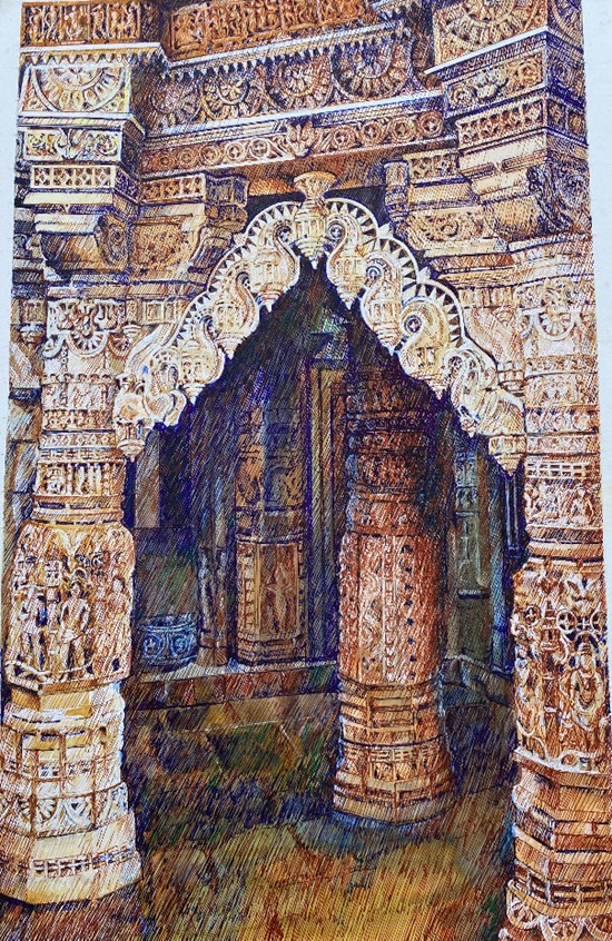 Dilawara Temple’s inside Toran, painting by Sandhya Ketkar