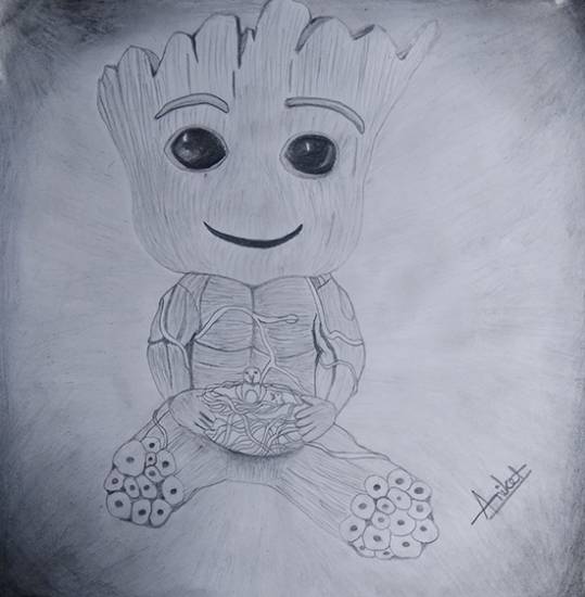 Painting  by Aniket Vibhute - A Groot