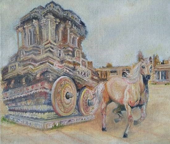 The horse chariot of Hampi - group of monument, painting by Shraddha Virkar