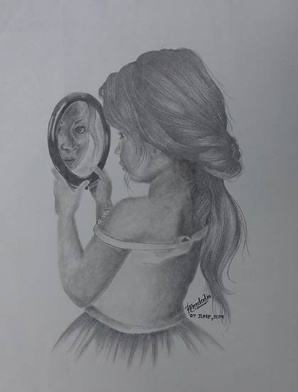 Painting  by Riddhi Gadodia - The girl with the mirror