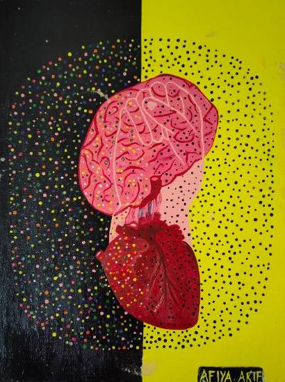 The control of negative and positive thinking and emotions, painting by Afiya Arif
