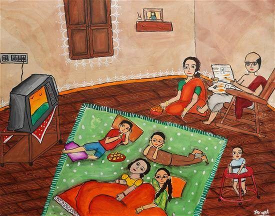 Happy family, painting by Angel Chintan Shah