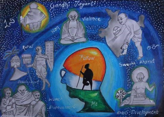 Principles & dreams of Mahatma Gandhi, painting by Abhishek Swami