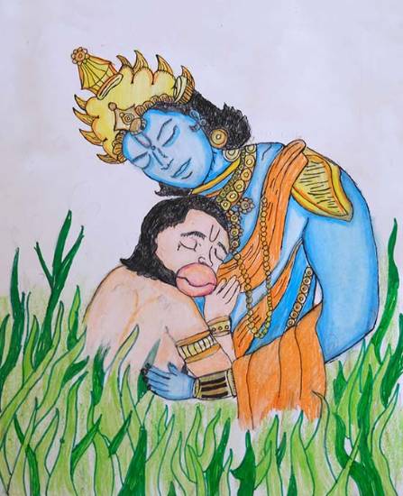 Painting  by Anshul Shinde - Milap of Lord Hanuman & Shri Rama
