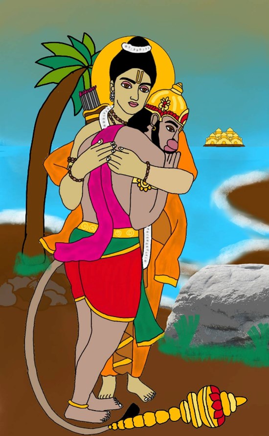 Lord rama and hanuman, painting by Harshit Pustake