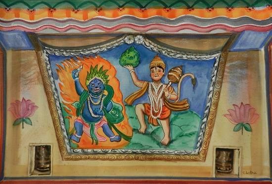 Mural on Temple Wall, Himachal, painting by Chitra Vaidya